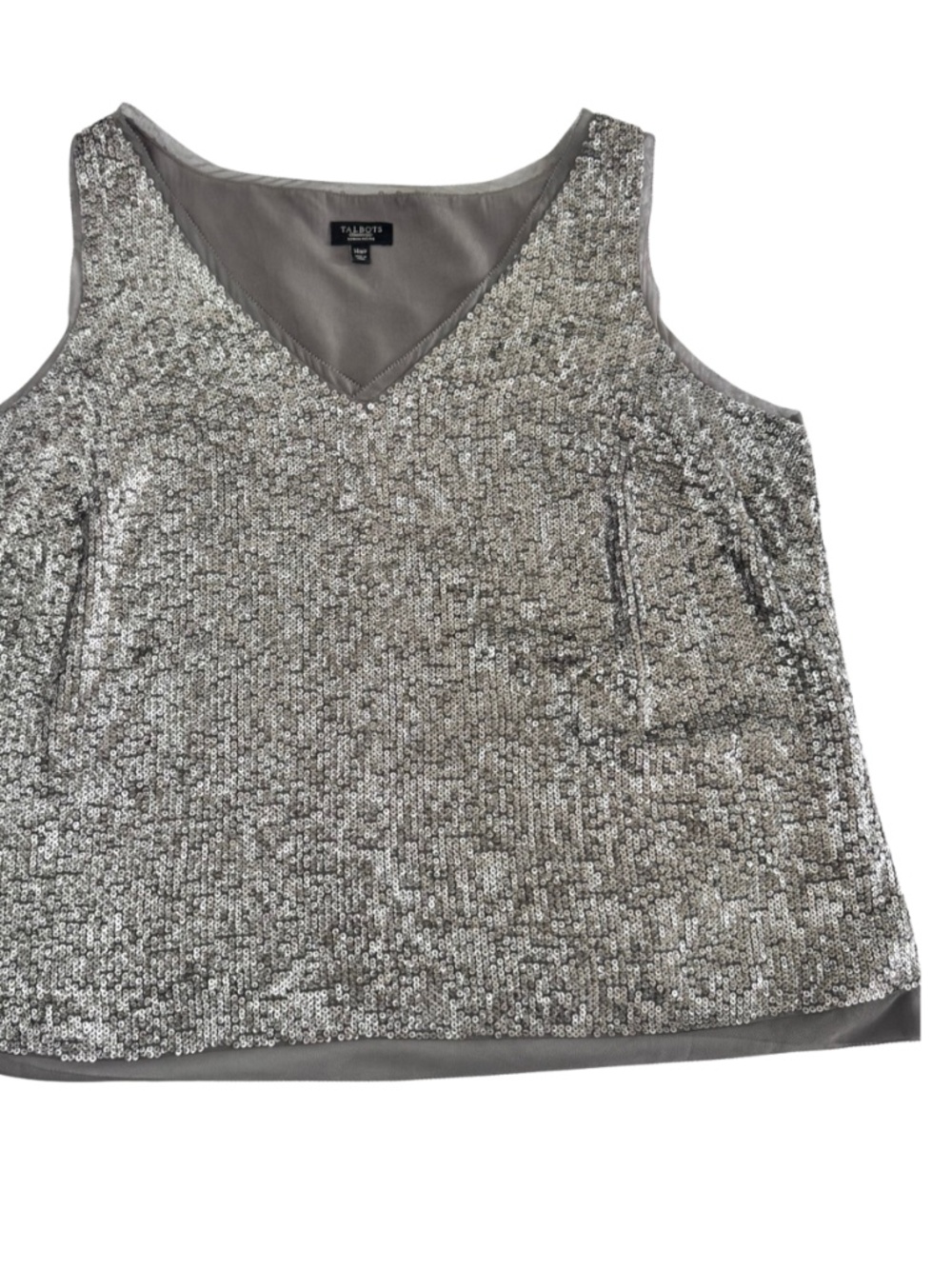 Talbots Womens Petite 14WP Silver Sequined Lined Camisole